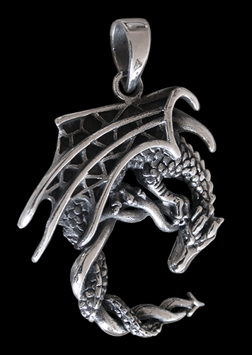 Drake halsband - fantasy drake i Äkta silver. - 2