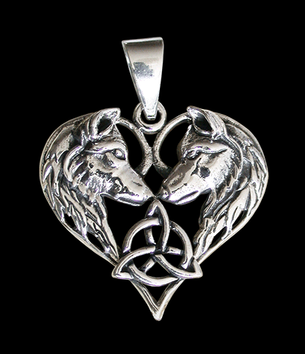 Hjärta halsband med vargar i Äkta silver. - 2