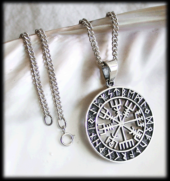 27 mm. Vägvisaren- Vegvisir hänge i Äkta silver. - 3