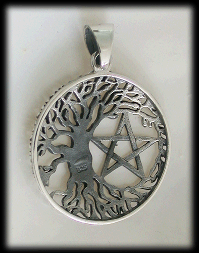 27 mm. Pentagram och Livets träd hänge - Yggdrasil - Mimers brunn i Äkta silver. - 4