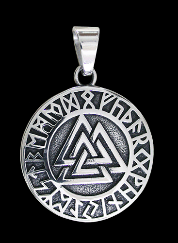 Stålhänge med Valknut hänge med runor. - 2
