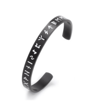 Runor Futharken armband i svart rostfritt stål. - 2