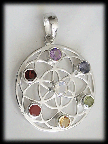 Flower of life hänge med Chakra stenar. - 3