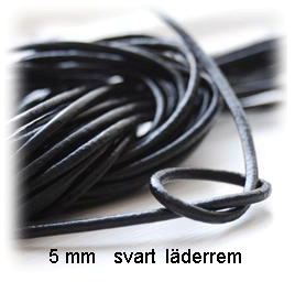 5 mm. Svart läderrem.