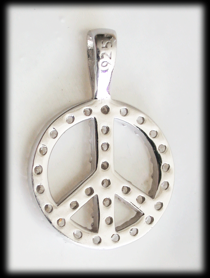 16 mm. Glitter hänge med Peace i Äkta silver. - 2