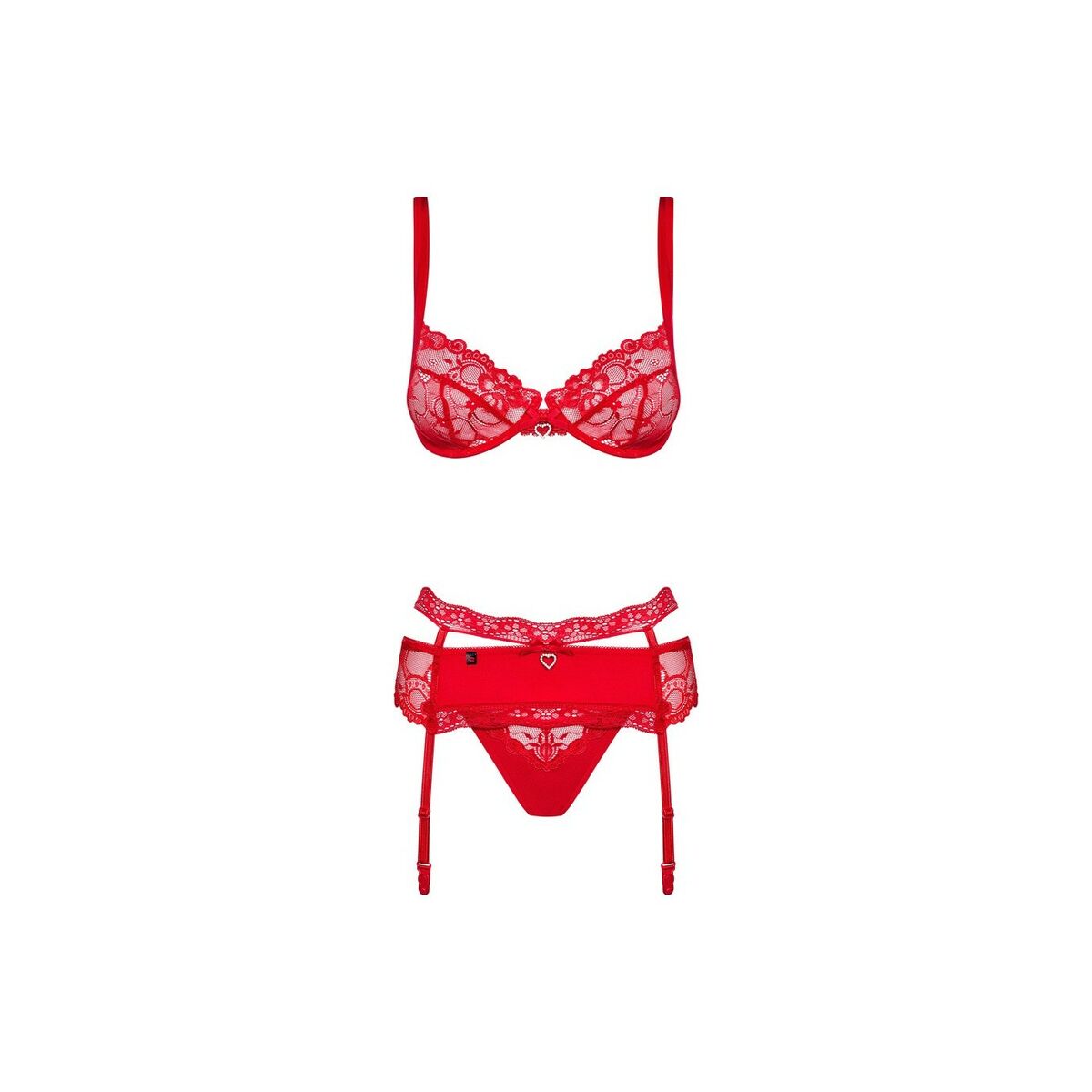 Set med underkläder i läder Obsessive Heartina Röd S/M - 3