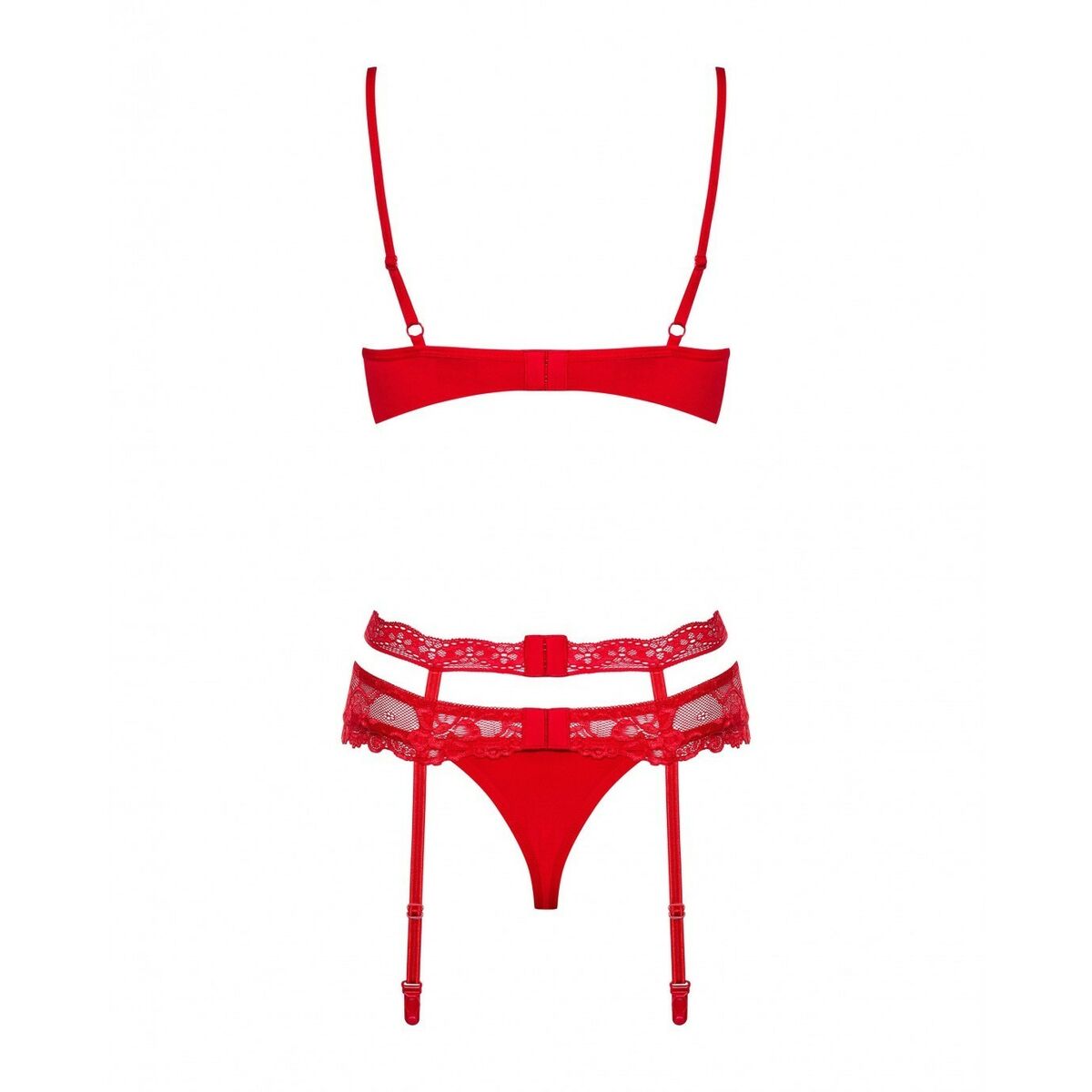 Set med underkläder i läder Obsessive Heartina Röd S/M - 5