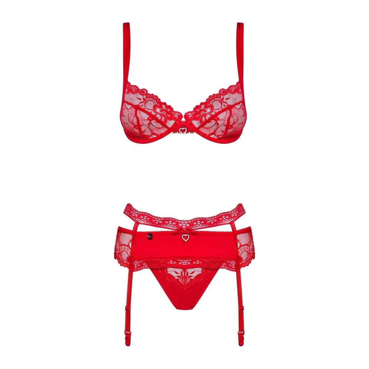 Set med underkläder i läder Obsessive Heartina Röd S/M - 4