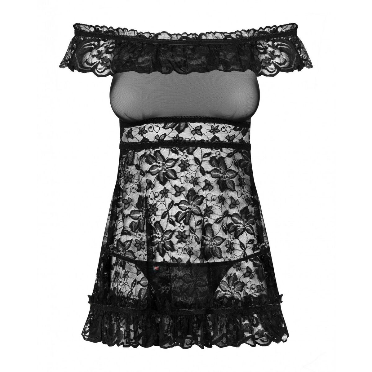 Babydoll Obsessive Svart L/XL Virágok - 4