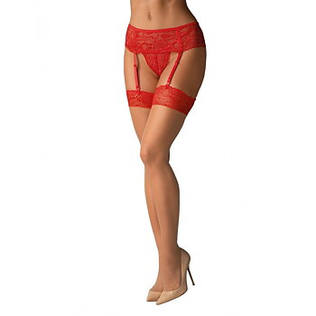 Strumpbyxa med strumpebandshållare Obsessive 838-STO-3 Röd L/XL