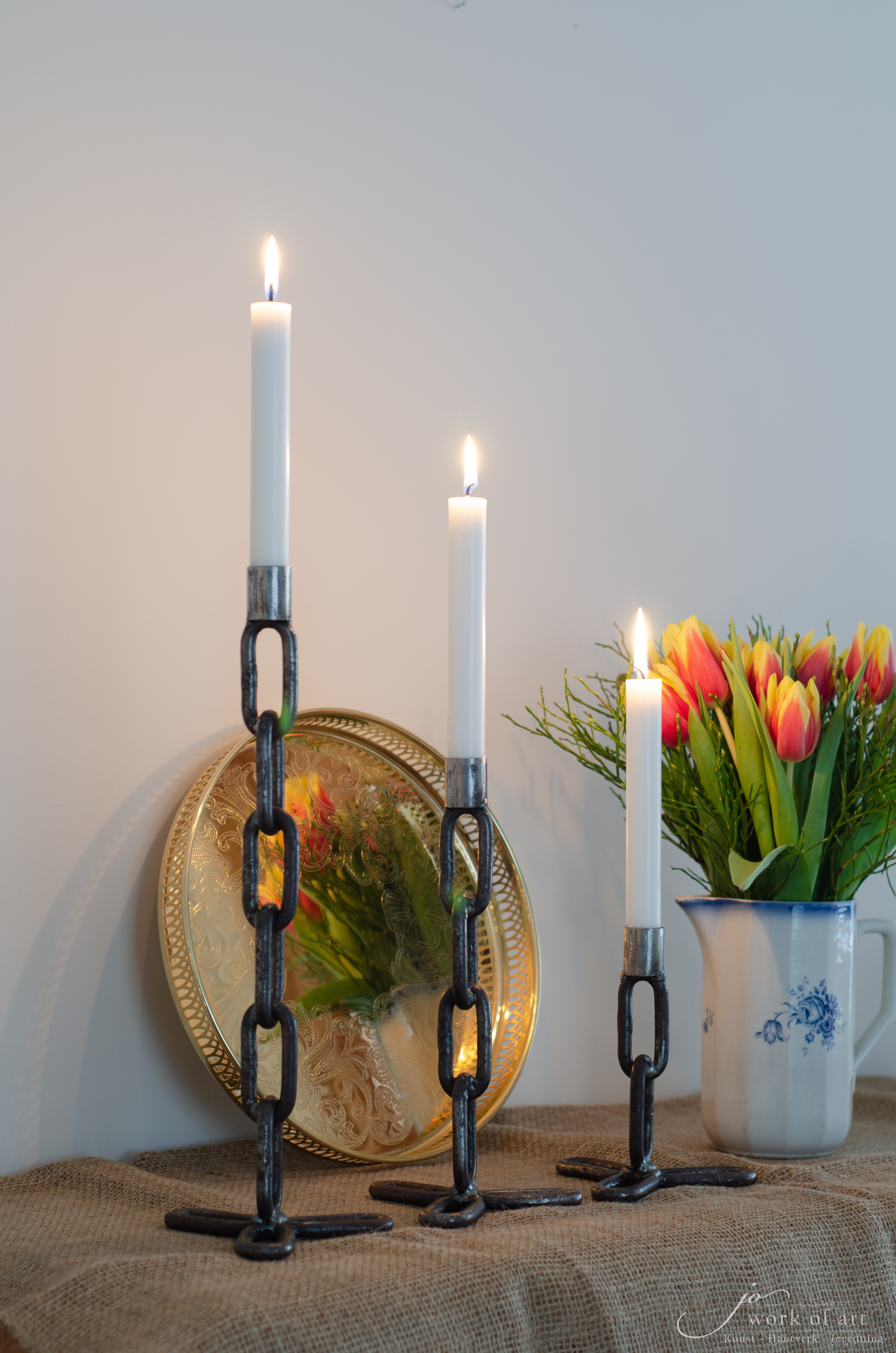 Ljusstakar av återbrukad kätting, 3-pack, 17cm, 27 cm och 37cm - 3