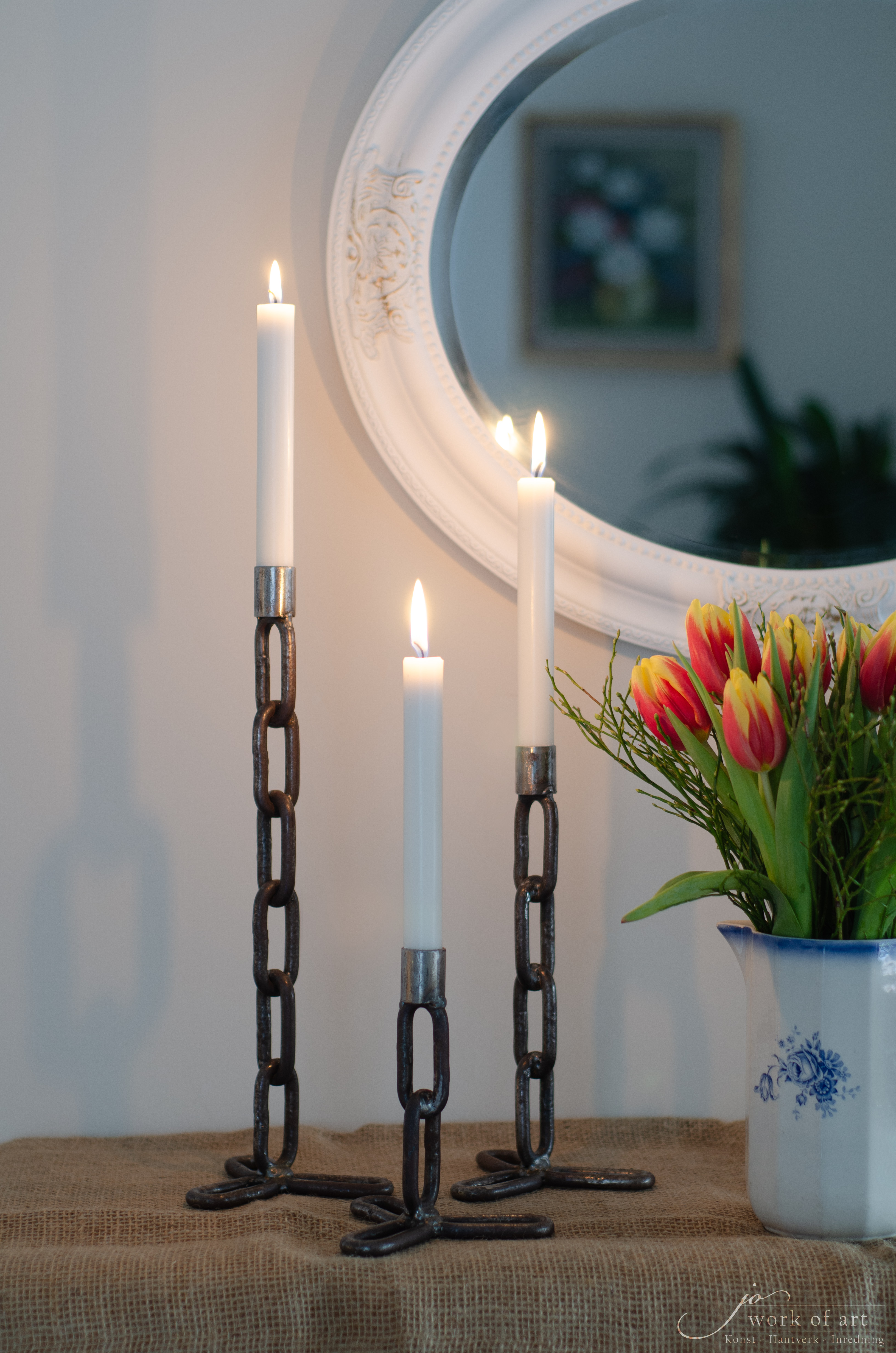 Ljusstake av återbrukad kätting, 27 cm - 4