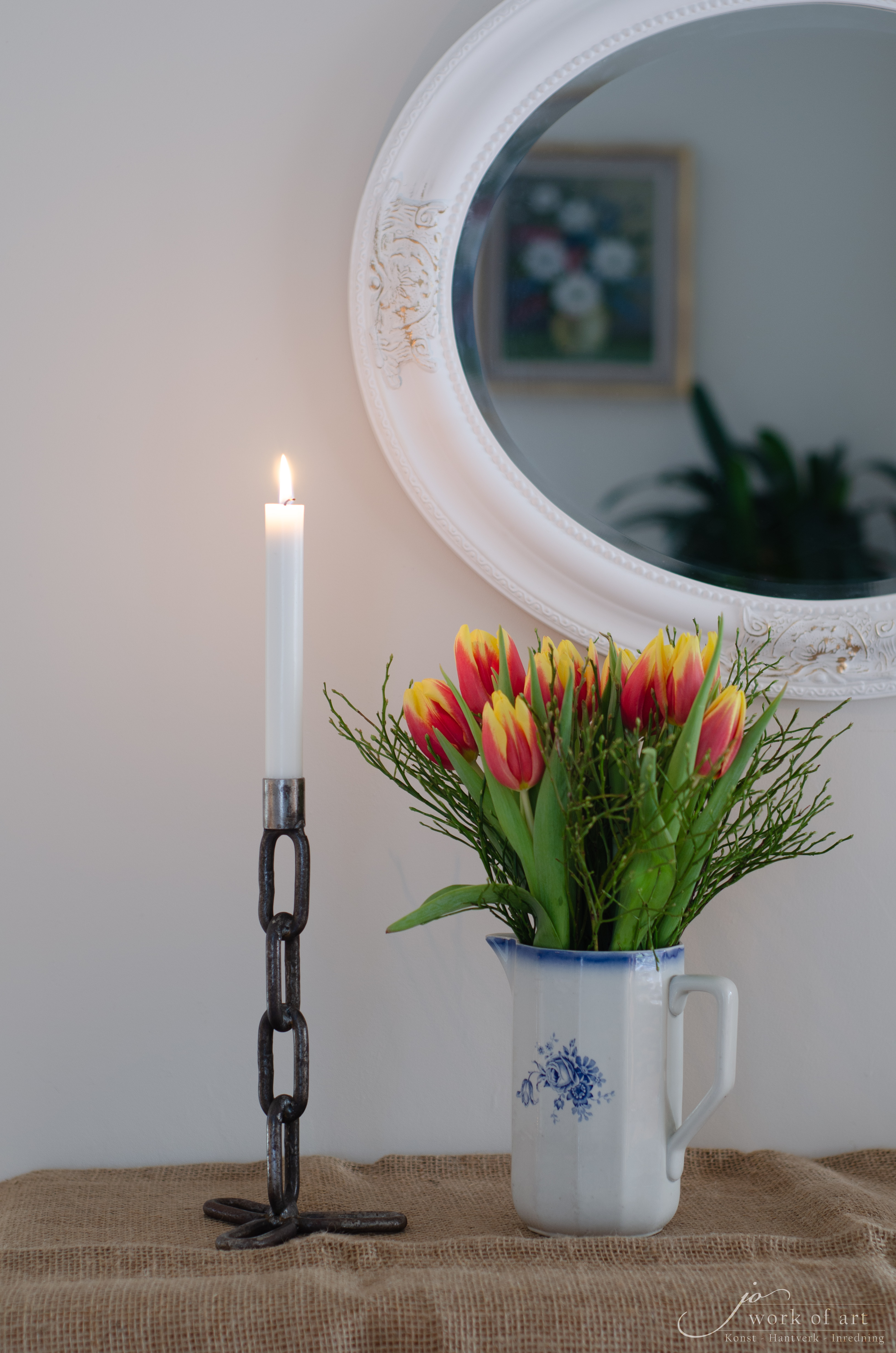 Ljusstake av återbrukad kätting, 27 cm - 2
