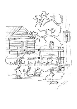 Färgläggningsbild "Kaniner i hage" (Digital produkt)