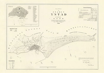Historisk karta Ystad år 1853, print