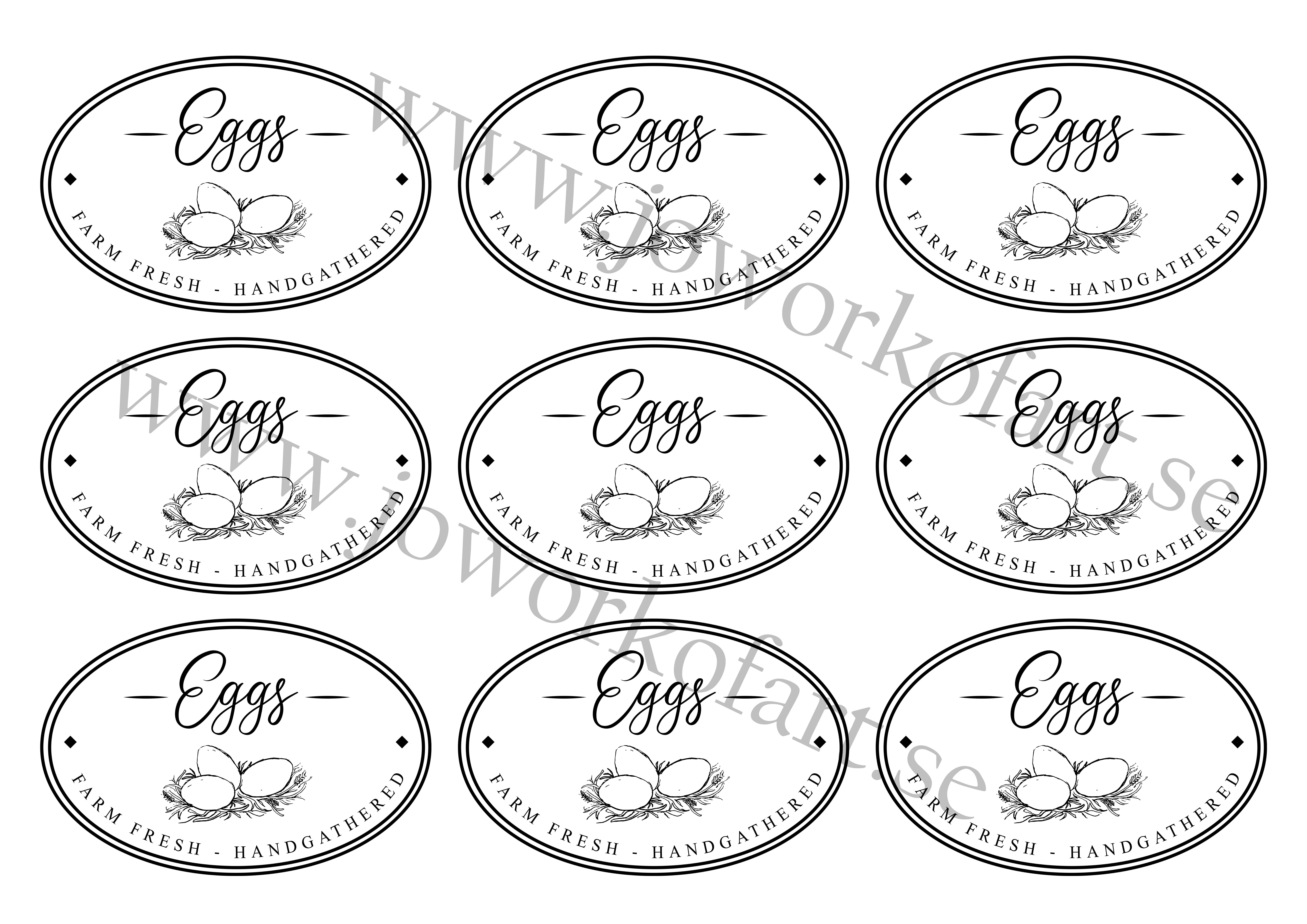 Etikett Farm Fresh Eggs oval 9x6cm (Digital produkt) - 2