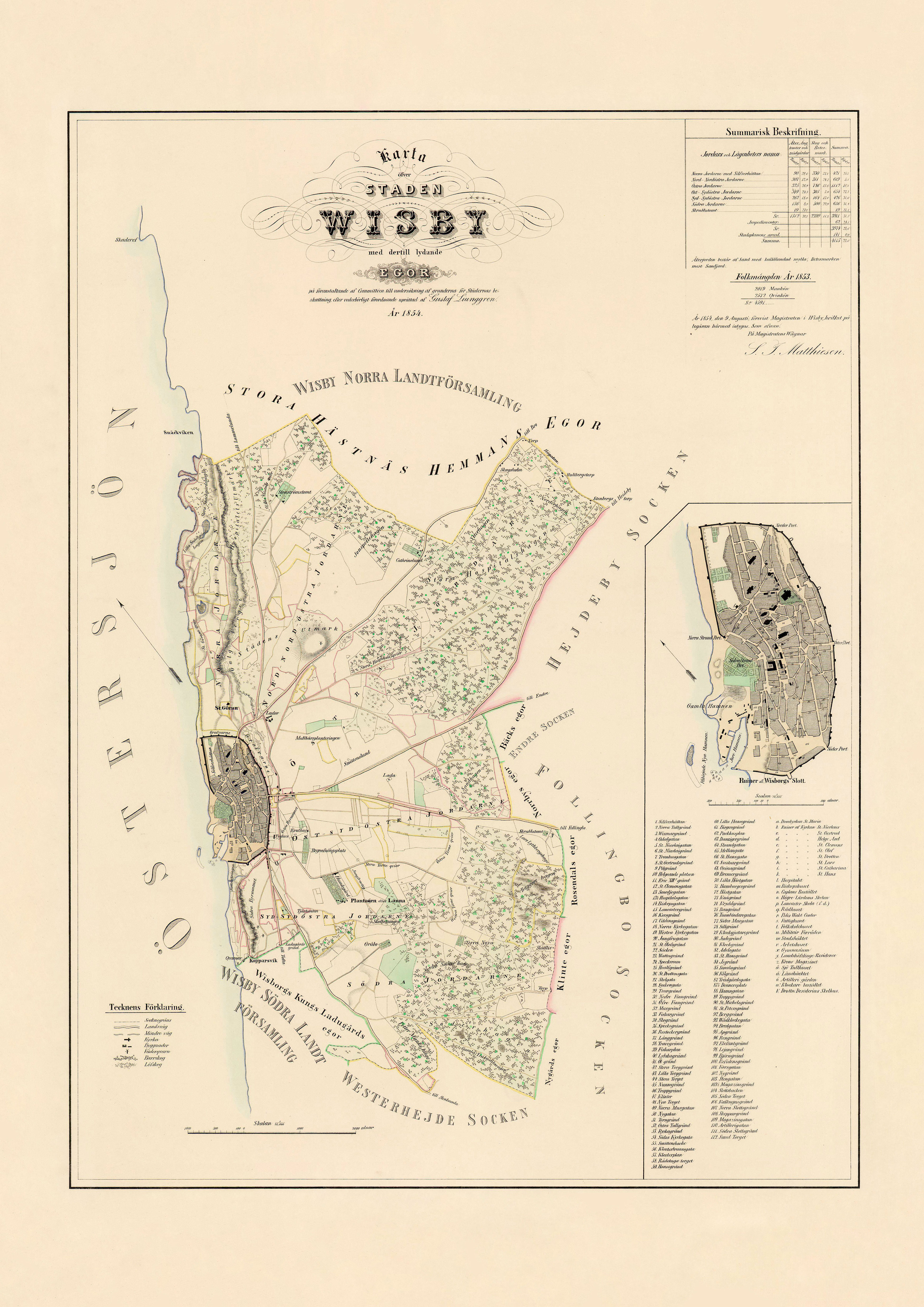 Historisk karta Wisby Gotland år 1854, print - 2