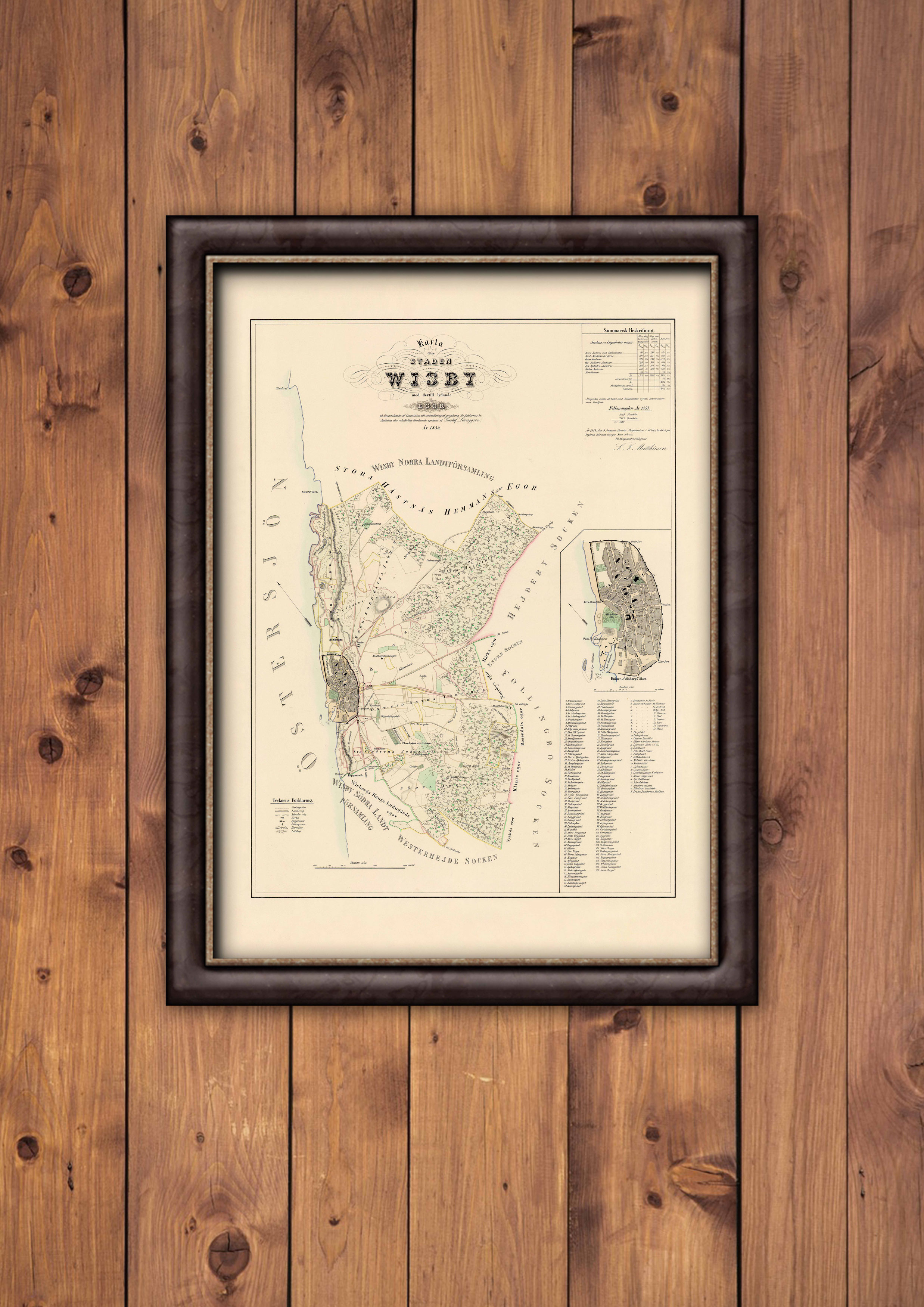 Historisk karta Wisby Gotland år 1854, print