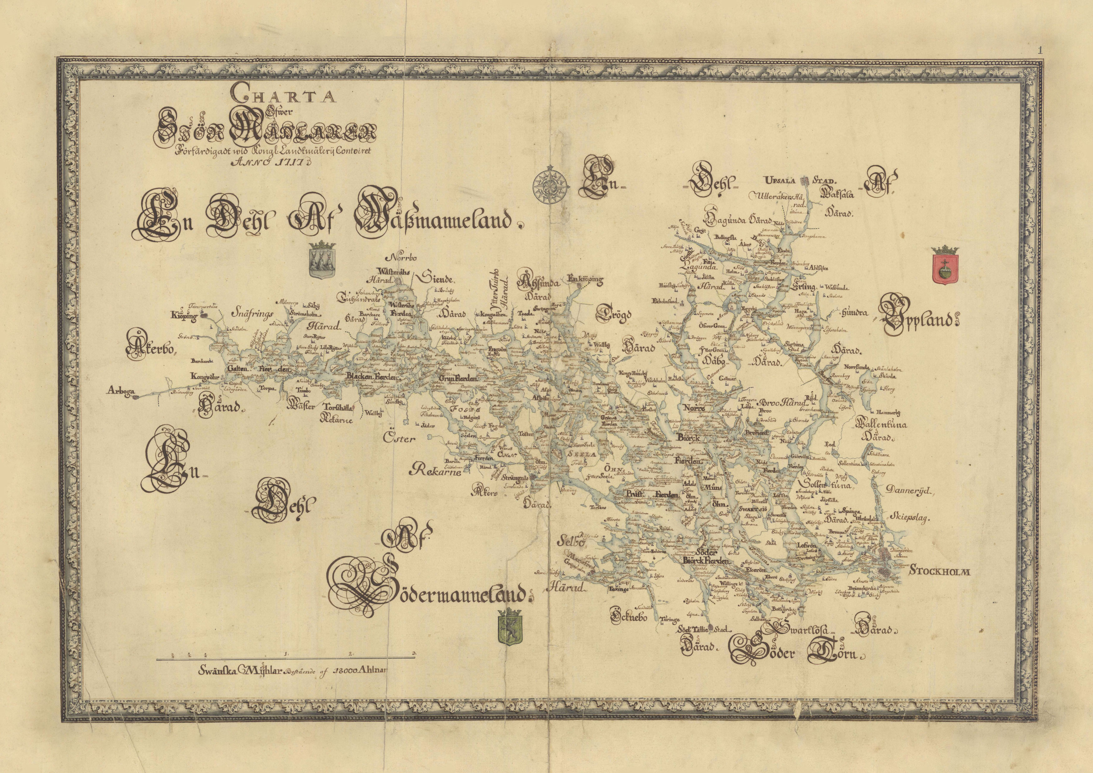 Historisk karta Stockholm Mälaren år 1717, print - 2