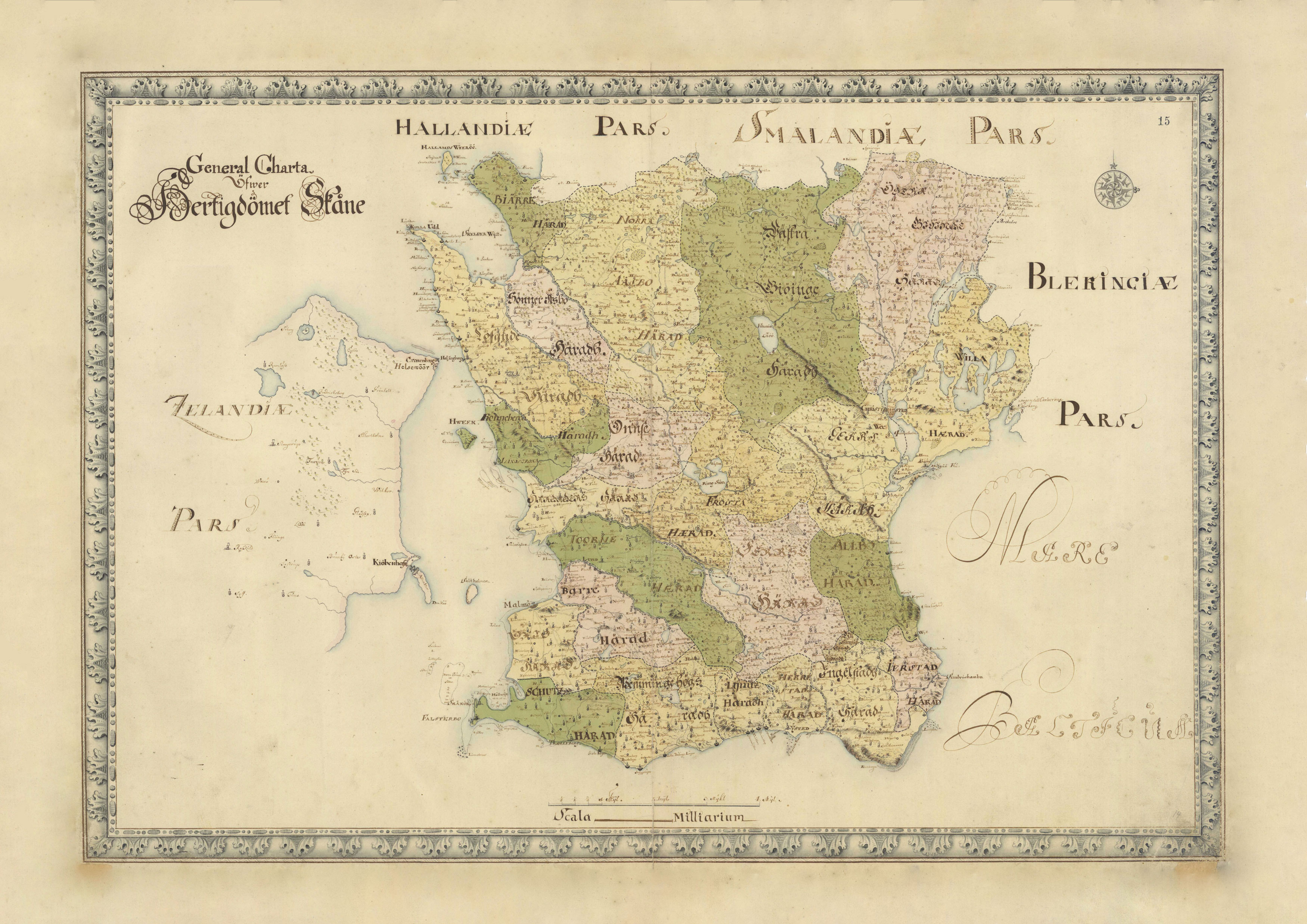 Historisk karta Skåne sent 1600-tal, print - 2