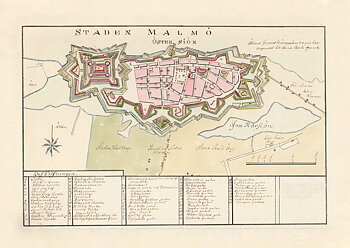Historisk karta Malmö stad 1800-tal, print