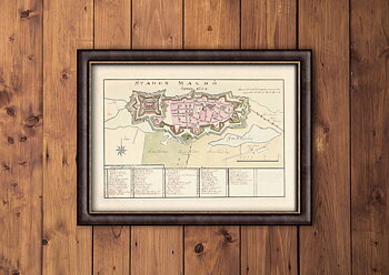 Historisk karta Malmö stad 1800-tal, print