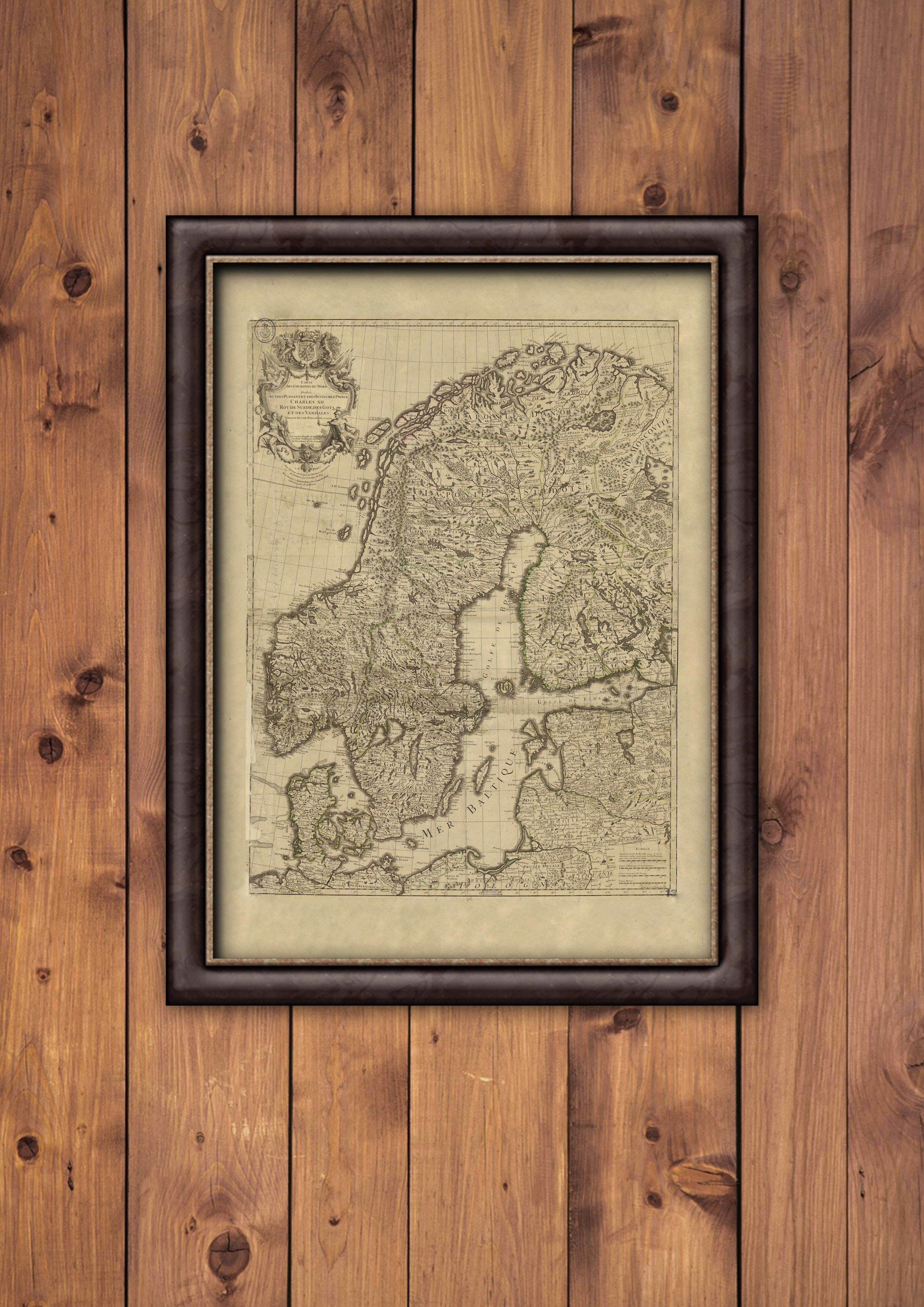 Historisk karta Sverige, Norden år 1706,  print