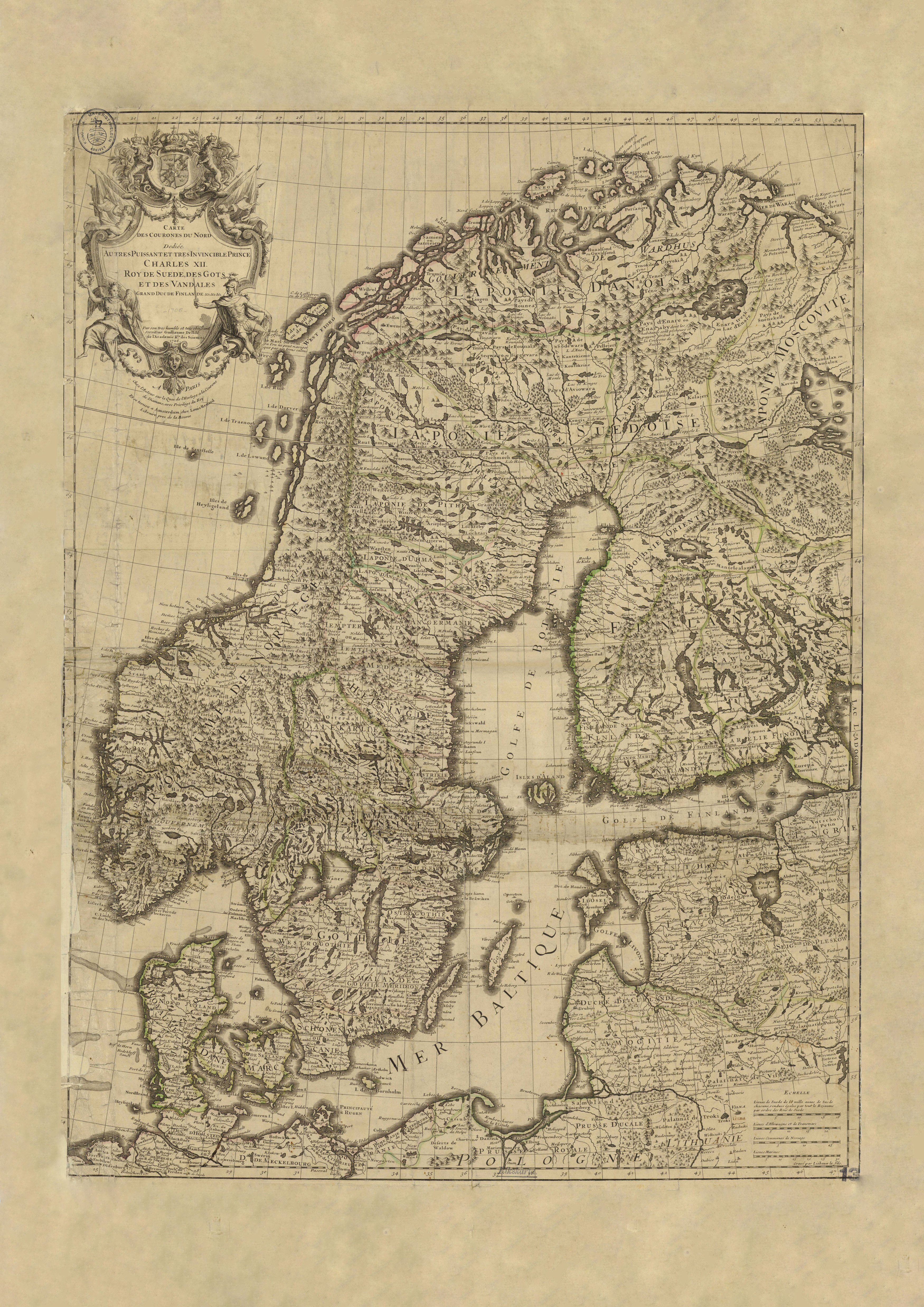 Historisk karta Sverige, Norden år 1706,  print - 2
