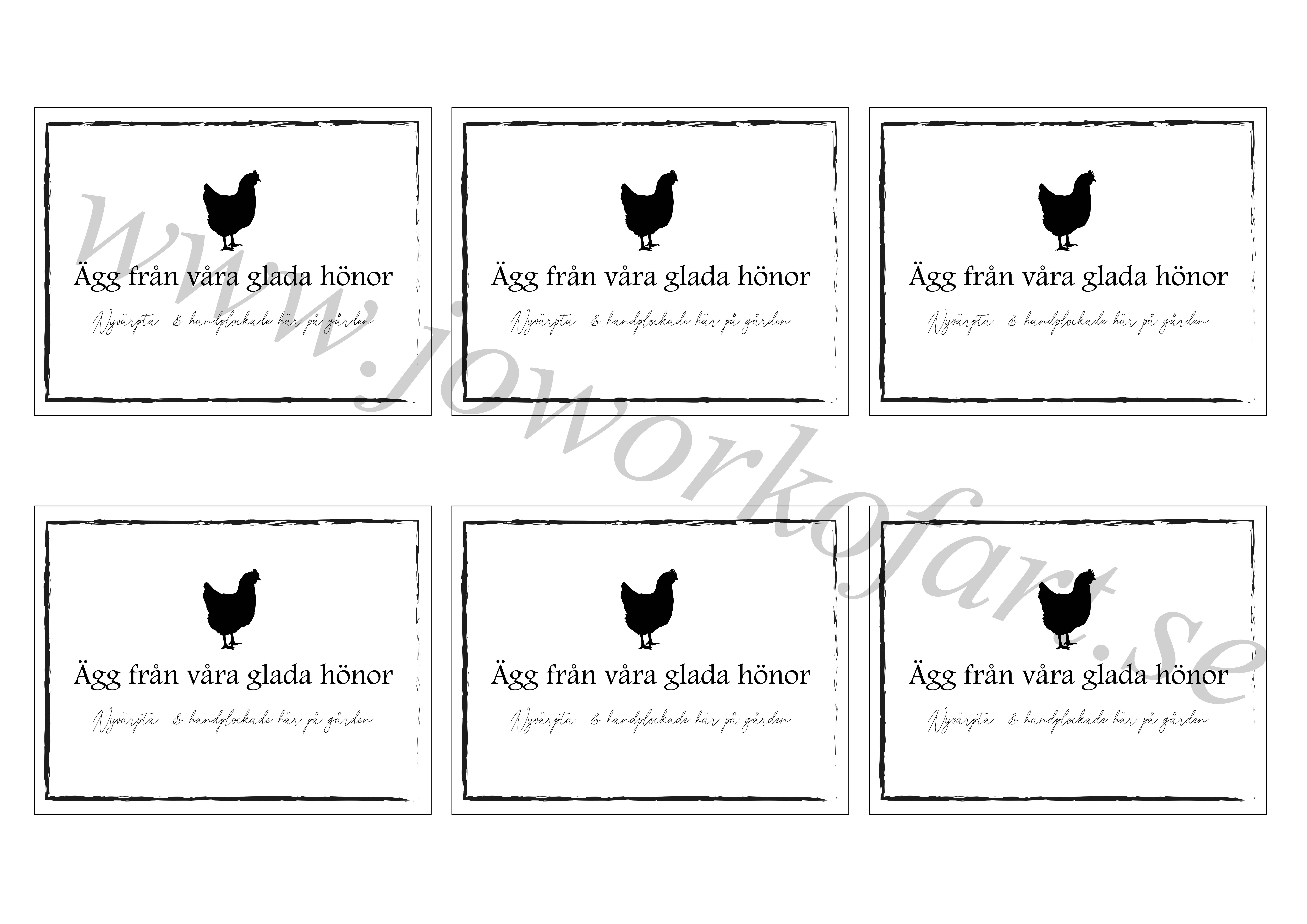 Etikett Ägg från våra glada hönor, nyvärpta & handplockade 9x7cm (Digital produkt)