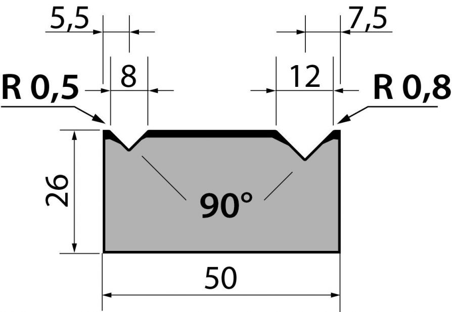 Dyna 90degr V=8+12mm 415mm 800kN/m