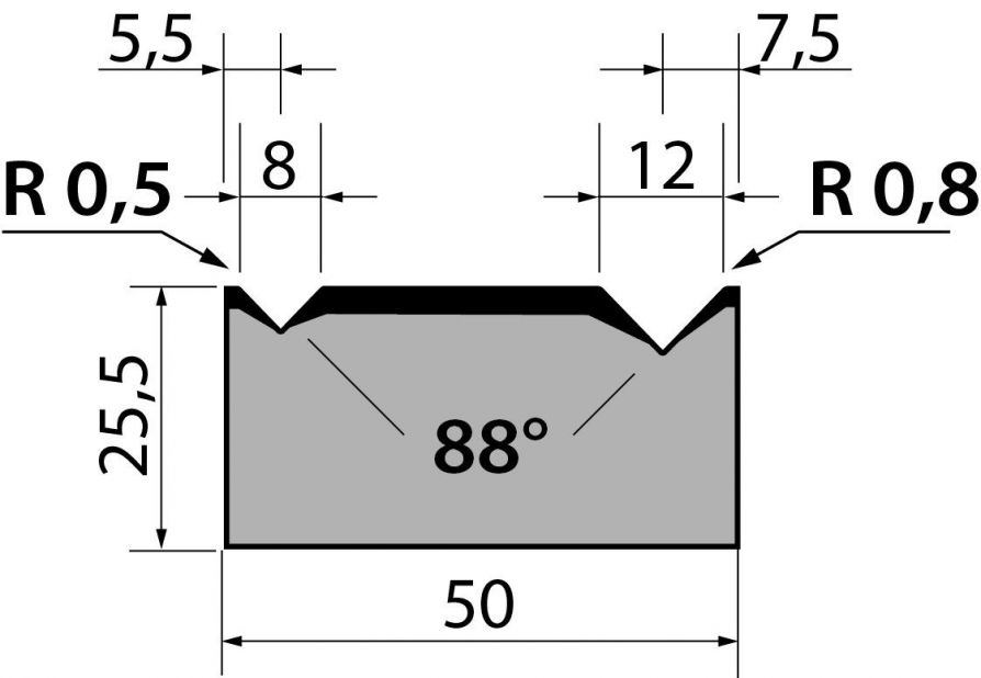 Dyna 88degr V=8+12mm 835mm 800kN/m