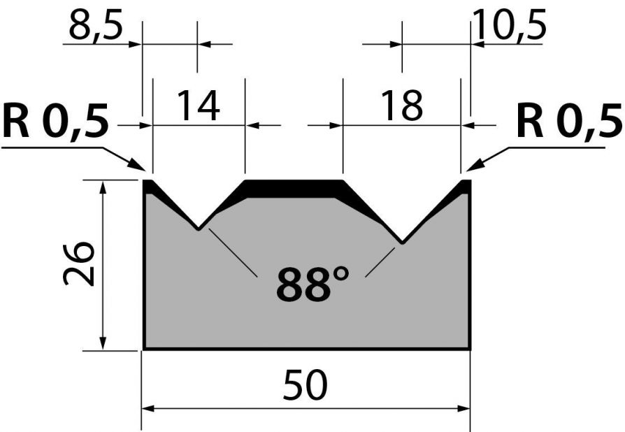 Dyna 88degr V=14+18mm 415mm 1000kN/m