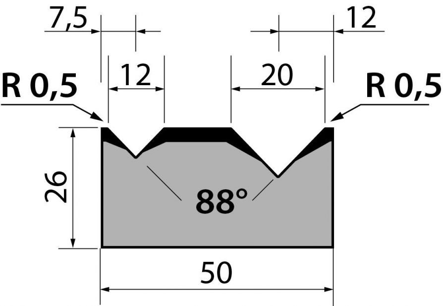 Dyna 88degr V=12+20mm 415mm 1000kN/m