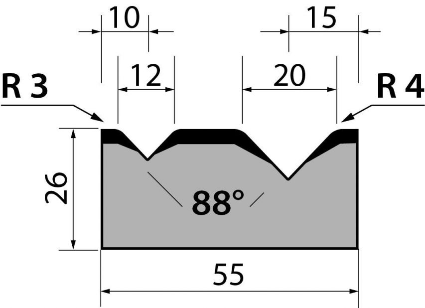 Dyna 88degr V=12+20mm 415mm 1000kN/m