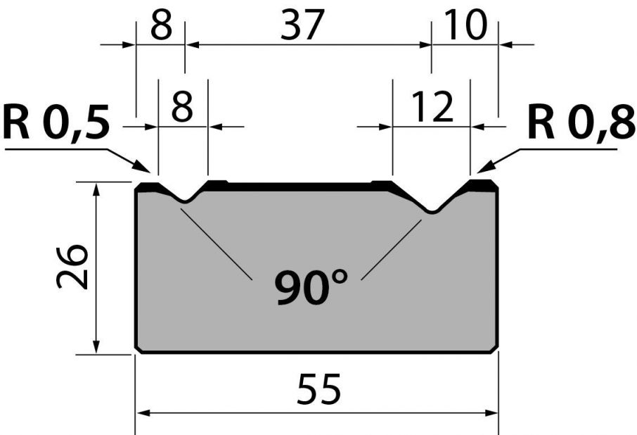 Dyna 90degr V=8+12mm 835mm 1000kN/m