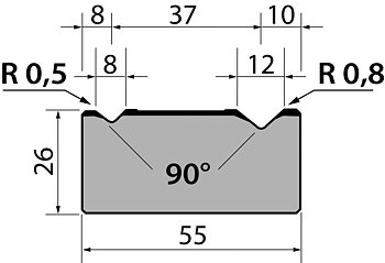 Dyna 90degr V=8+12mm 835mm 1000kN/m