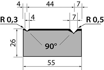 Dyna 90degr V=4+7mm 835mm 1000kN/m