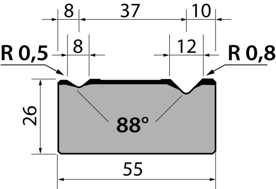 Dyna 88degr V=8+12mm 835mm 1000kN/m