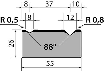 Dyna 88degr V=8+12mm 835mm 1000kN/m