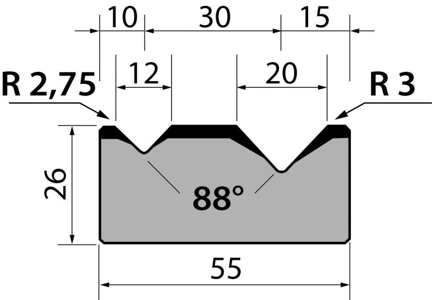Dyna 88degr V=12+20mm 835mm 1000kN/m