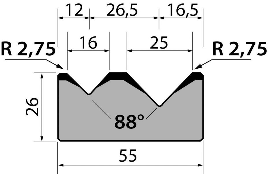 Dyna 88degr V=16+25mm 835mm 1000kN/m