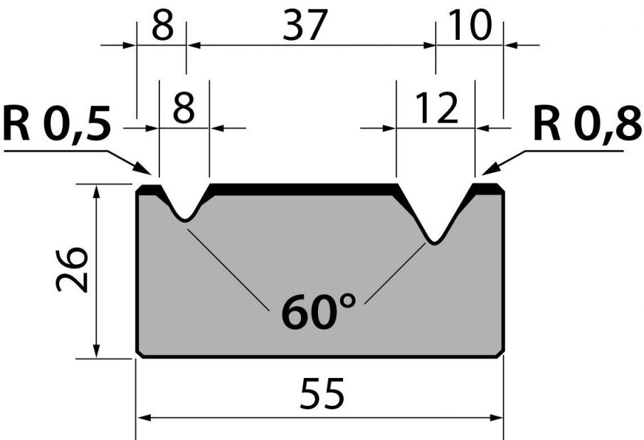 Dyna 60degr V=8+12mm 835mm 800kN/m