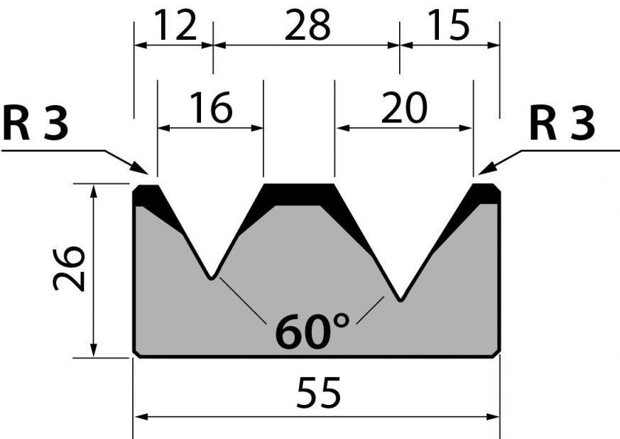 Dyna 60degr V=16+20mm 415mm 800kN/m