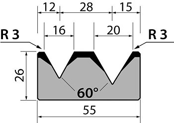 Dyna 60degr V=16+20mm 835mm 800kN/m