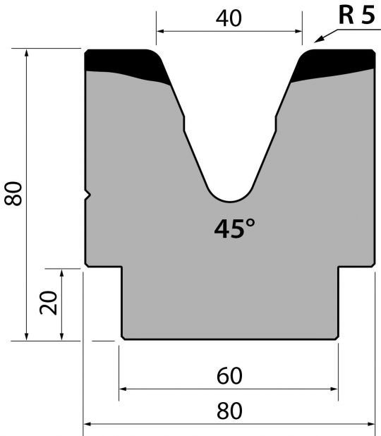Dyna 45degr V=40mm 795mm Segmenterad 700kN/m