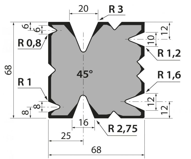 Multidyna 45degr 795mm Segmenterad