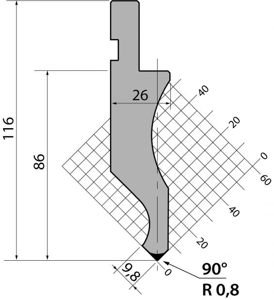Stans 90degr. R08 795mm Segmenterad 500kN/m