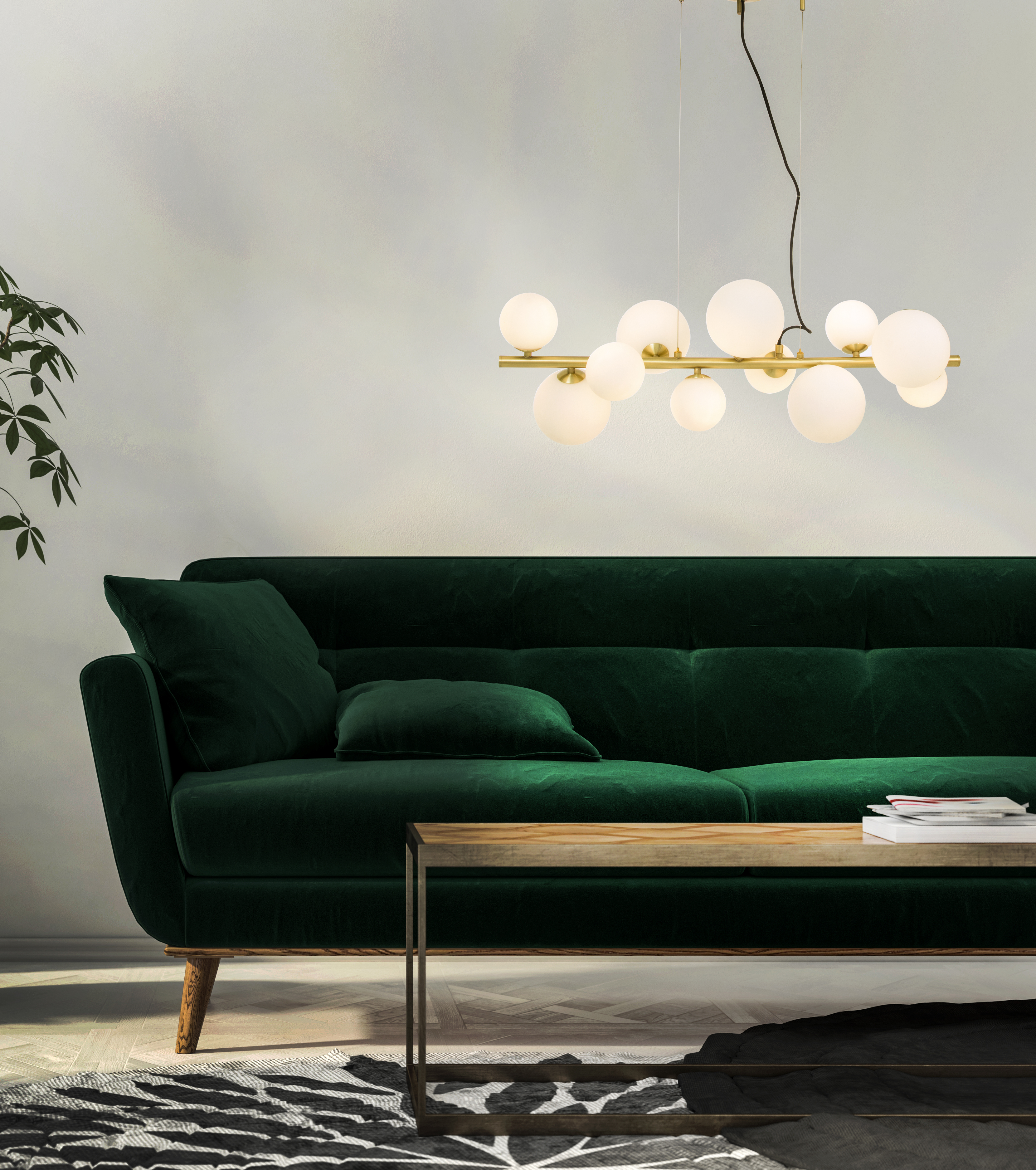 MOLEKYL taklampa L85 11Lampor, matt mässing/vit - Aneta Lighting - 3