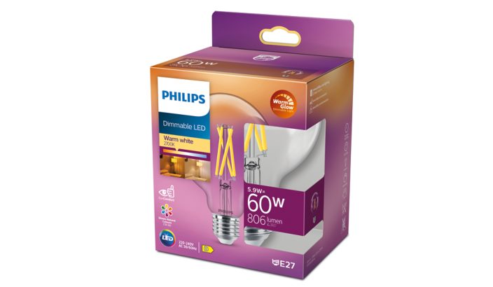 Glob Dimbar Klar 60W (5,9W) G93 E27 - Philips - 2