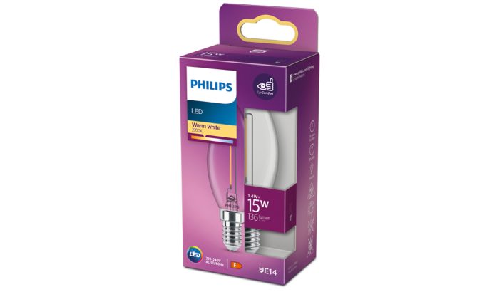 LED Kronljus 15W (1,4W) E14 Klar - Philips - 2